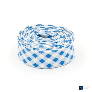 Quilt Binding Gingham Checked Blue Creamy White Single Fold 1 1/4" Quilt
