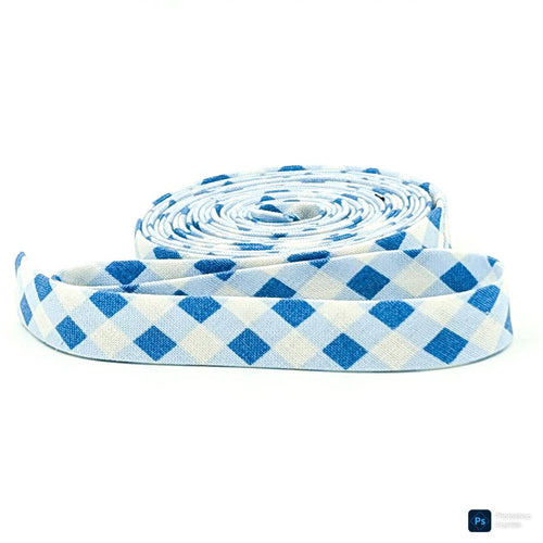 Double Fold Bias Tape Gingham Check Medium Blue White 1/2'' Bias Binding