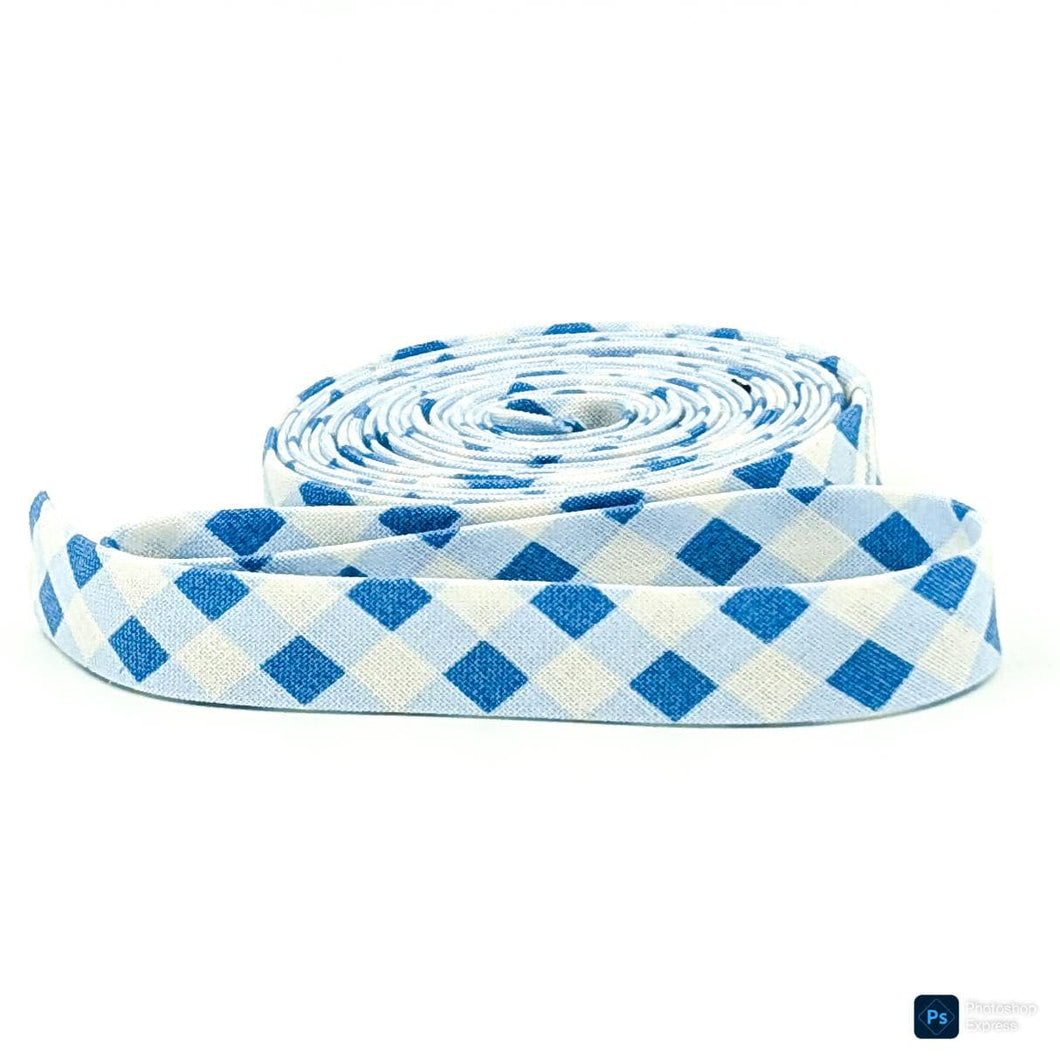 Double Fold Bias Tape Gingham Check Medium Blue White 1/2'' Bias Binding