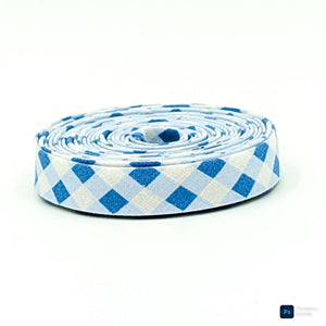 Double Fold Bias Tape Gingham Check Medium Blue White 1/2'' Bias Binding