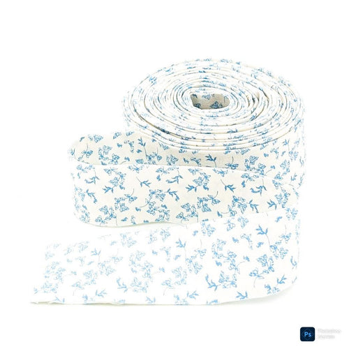 Floral Quilt Binding Penelope Floral Creamy White Blue, 1 1/4