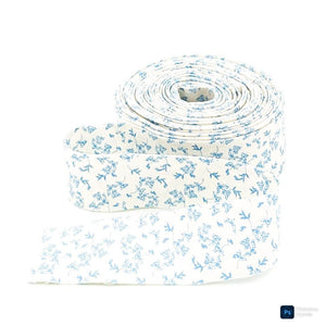 Floral Quilt Binding Penelope Floral Creamy White Blue, 1 1/4" Single Fold