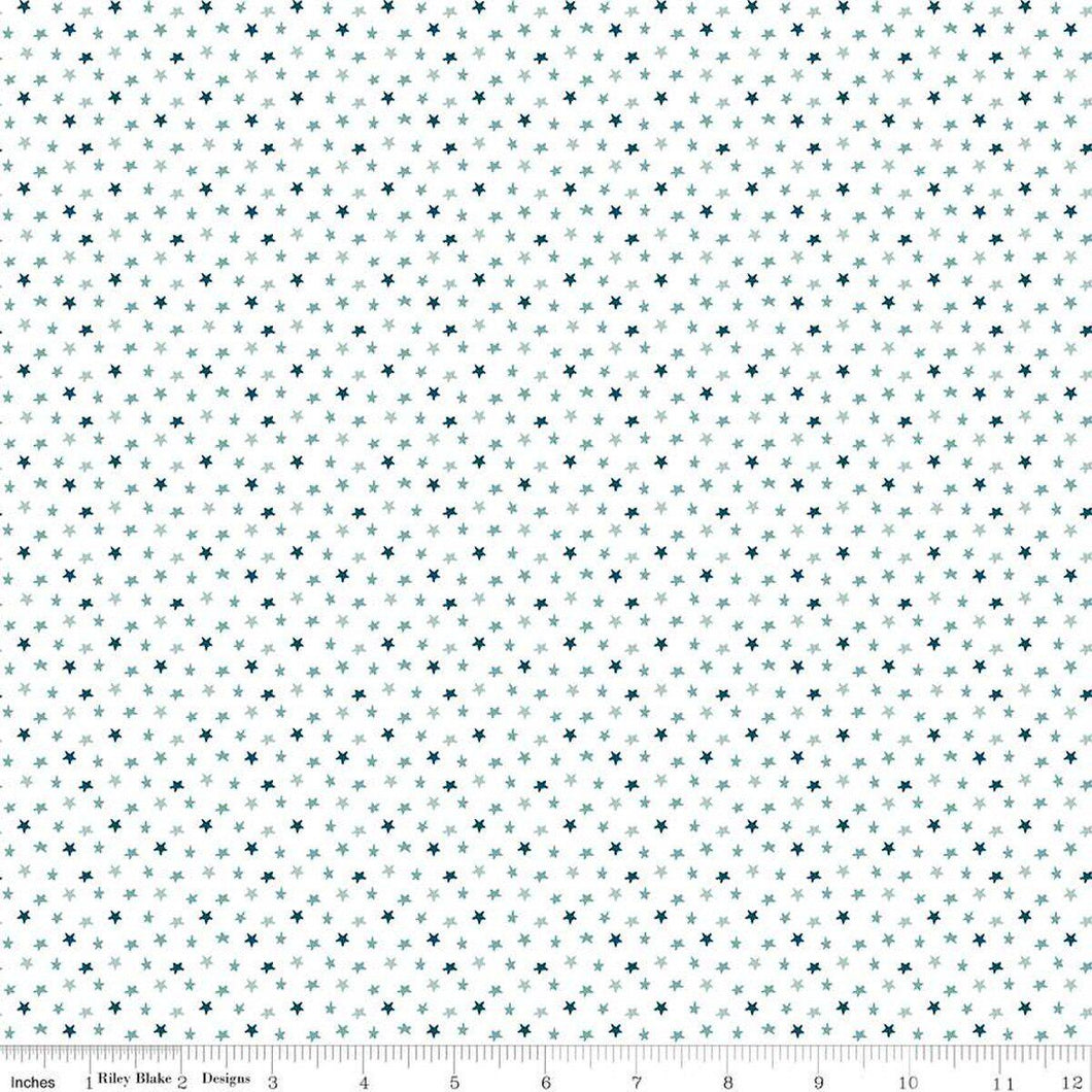 Baby Boy Stars White Fabric Half Yards