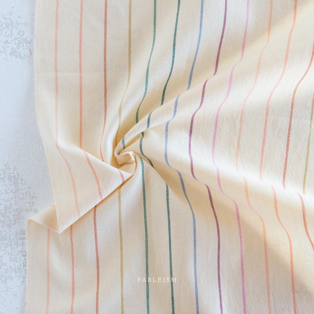 Lucky Loom Woven Stripe Taupe/Beige Rainbow Half Yard Yard Fableism