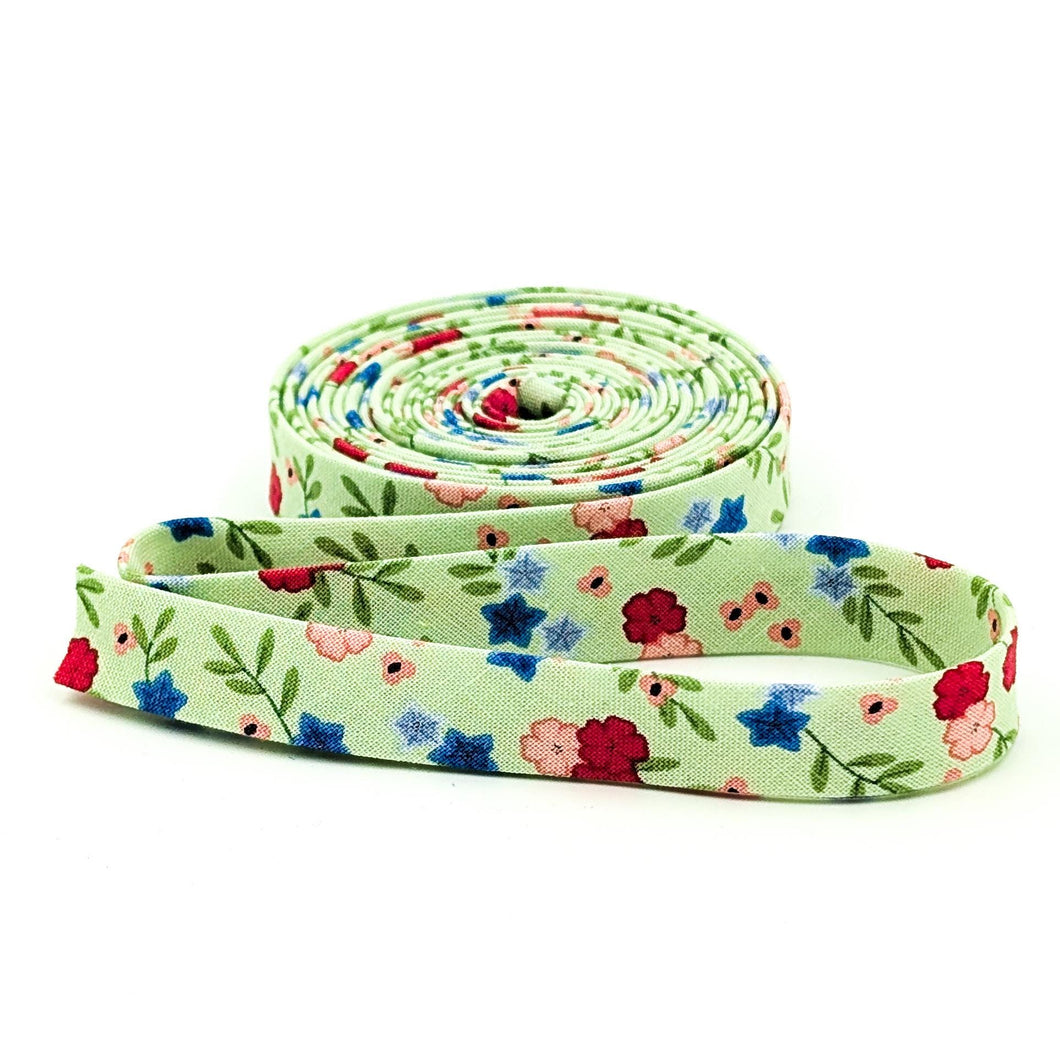 Double Fold 1/2'' Bias Tape Cloudburst Floral Green