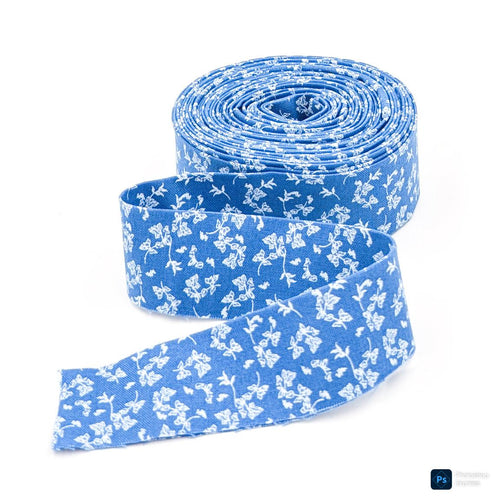 Floral Quilt Binding Penelope Floral Blue Creamy White, 1 1/4