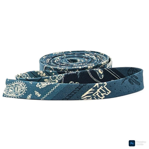Double Fold Bias Tape Paisley Bandana Print Blue 1/2'' Binding