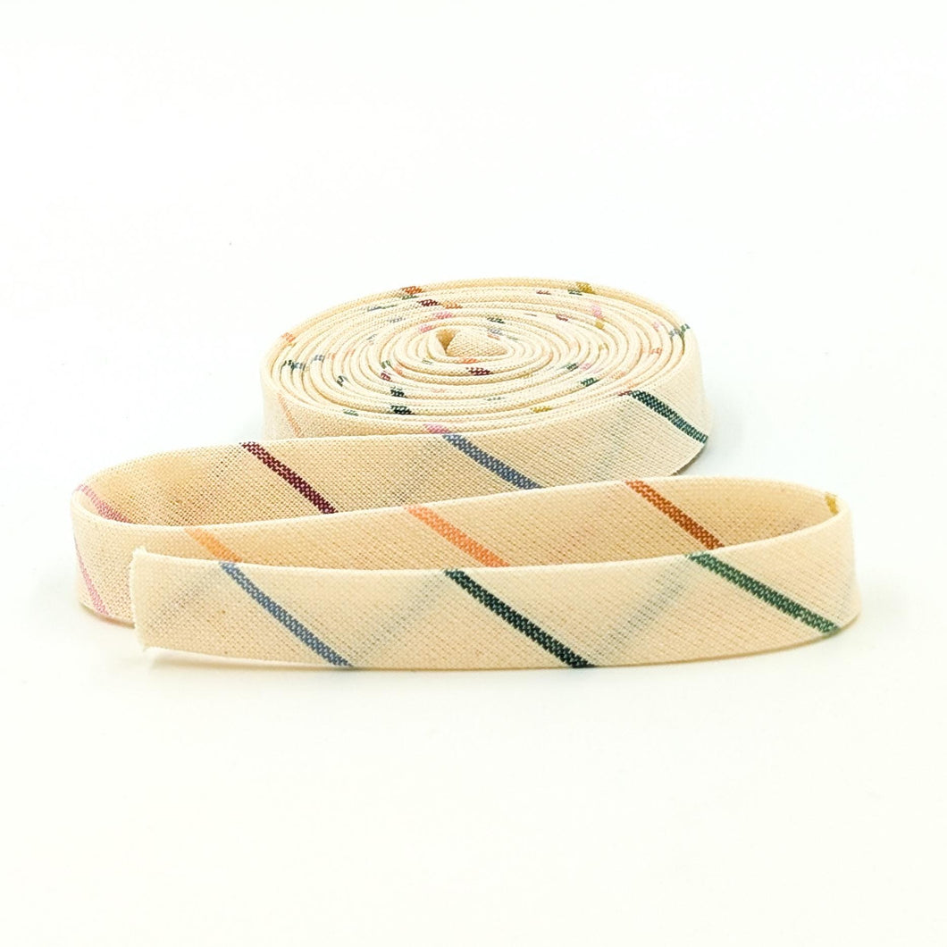 Double Fold Bias Tape Chambray Woven Stripe Rainbow Vanilla Cream 1/2