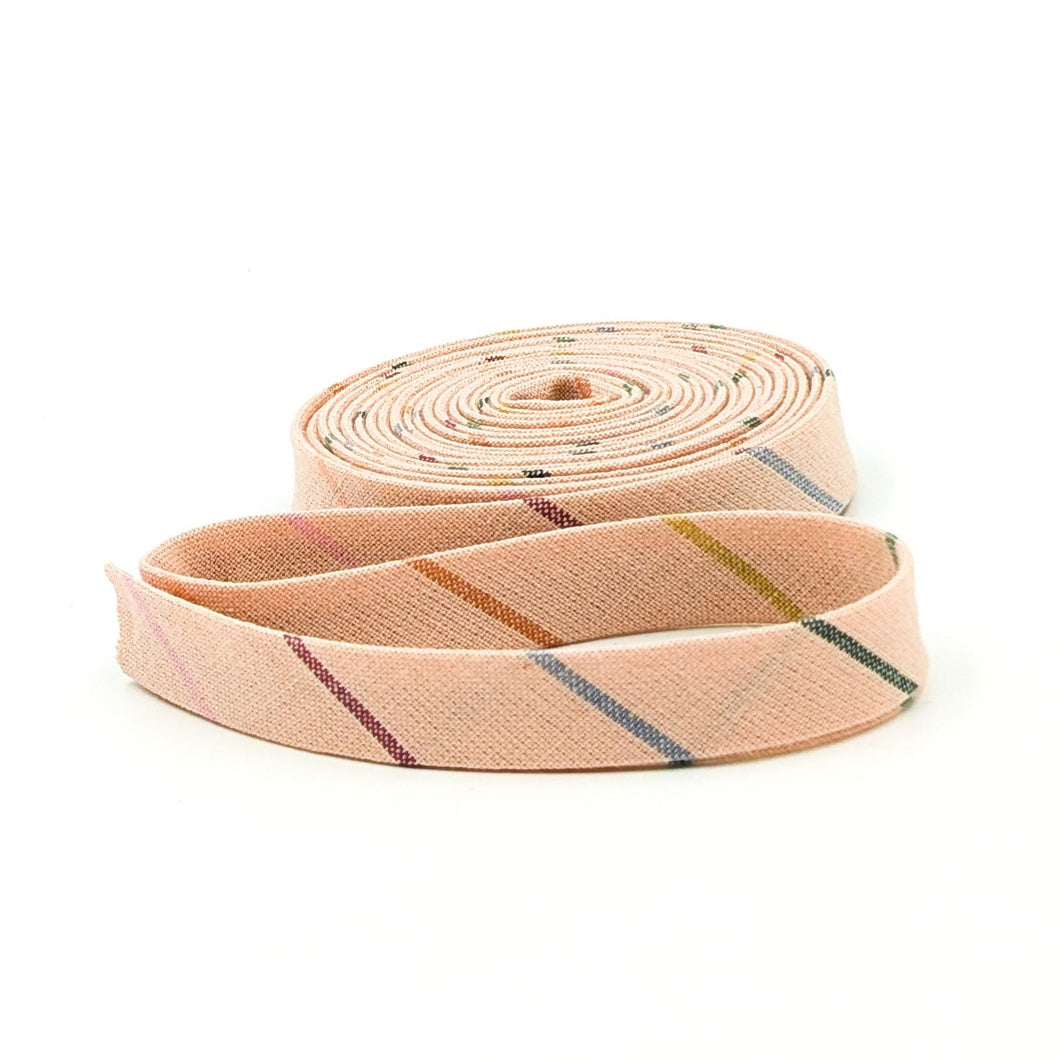 Double Fold Bias Tape Chambray Woven Stripe Rainbow Shell Pink 1/2