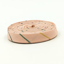 Load image into Gallery viewer, Double Fold Bias Tape Chambray Woven Stripe Rainbow Shell Pink 1/2" Bias Binding
