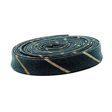 Load image into Gallery viewer, Double Fold Bias Tape Chambray Woven Stripe Rainbow Navy Blue 1/2" Bias Binding
