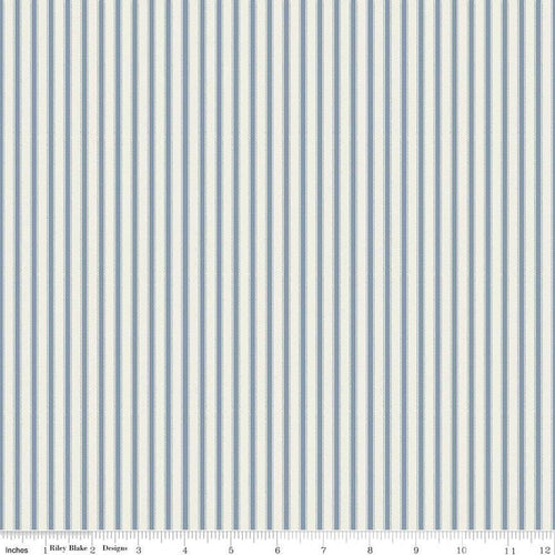 Ivy Reese Ticking Stripe Blue and White Half Yard Fabric