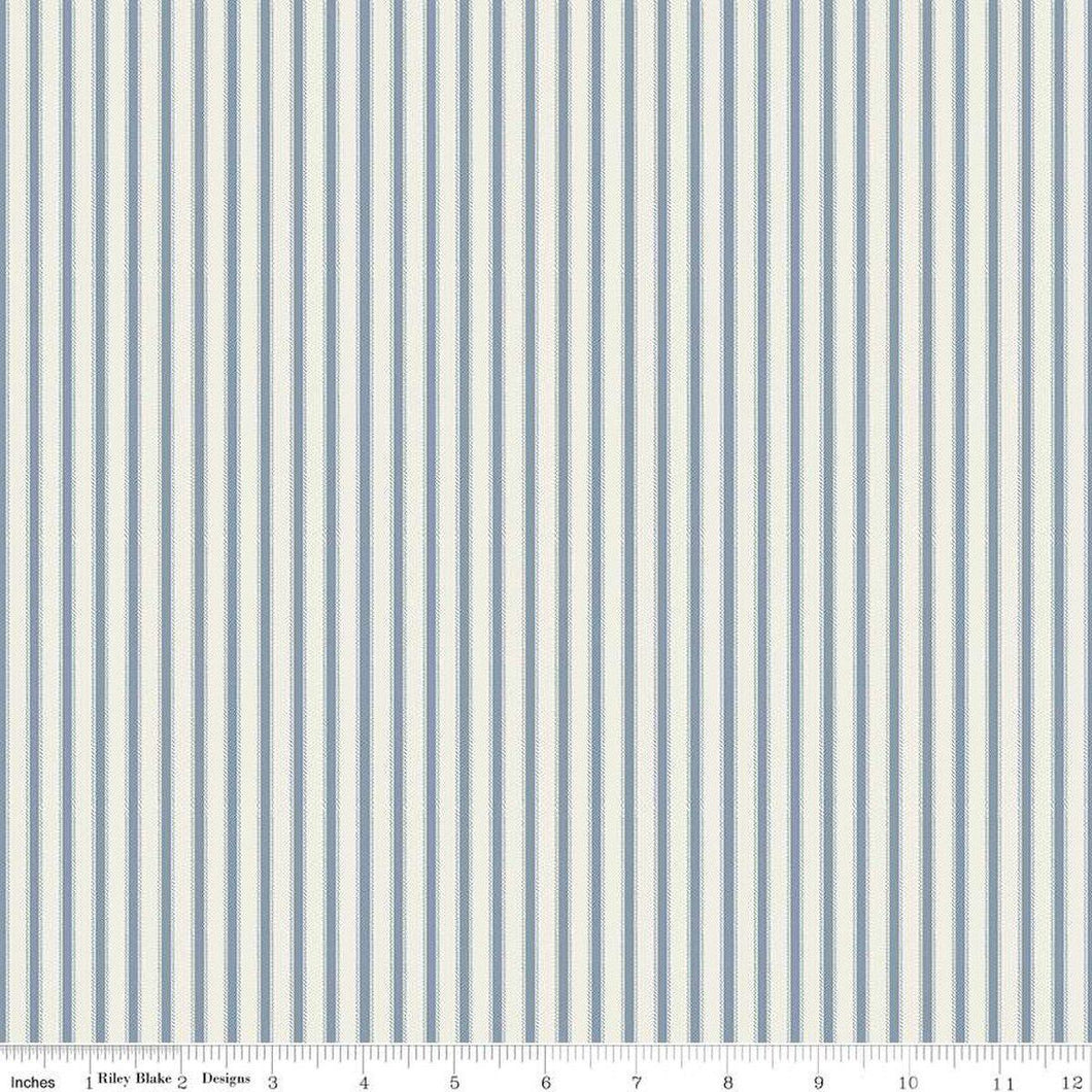 Ivy Reese Ticking Stripe Blue and White Half Yard Fabric