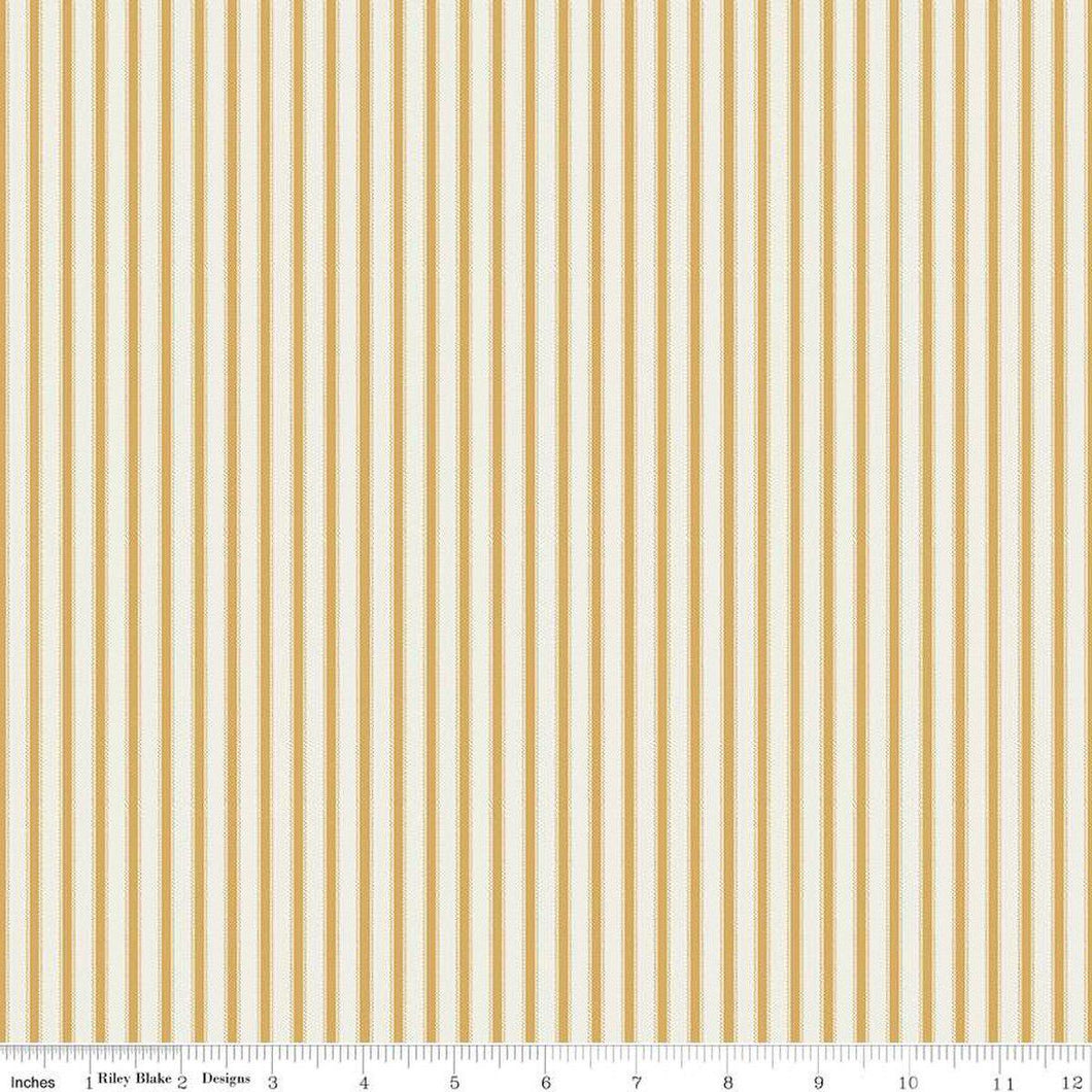 Ivy Reese Ticking Stripe Golden Yellow and White Half Yard Fabric