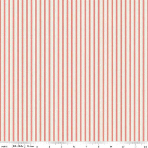 Ivy Reese Ticking Stripe Coral and White Half Yard Fabric