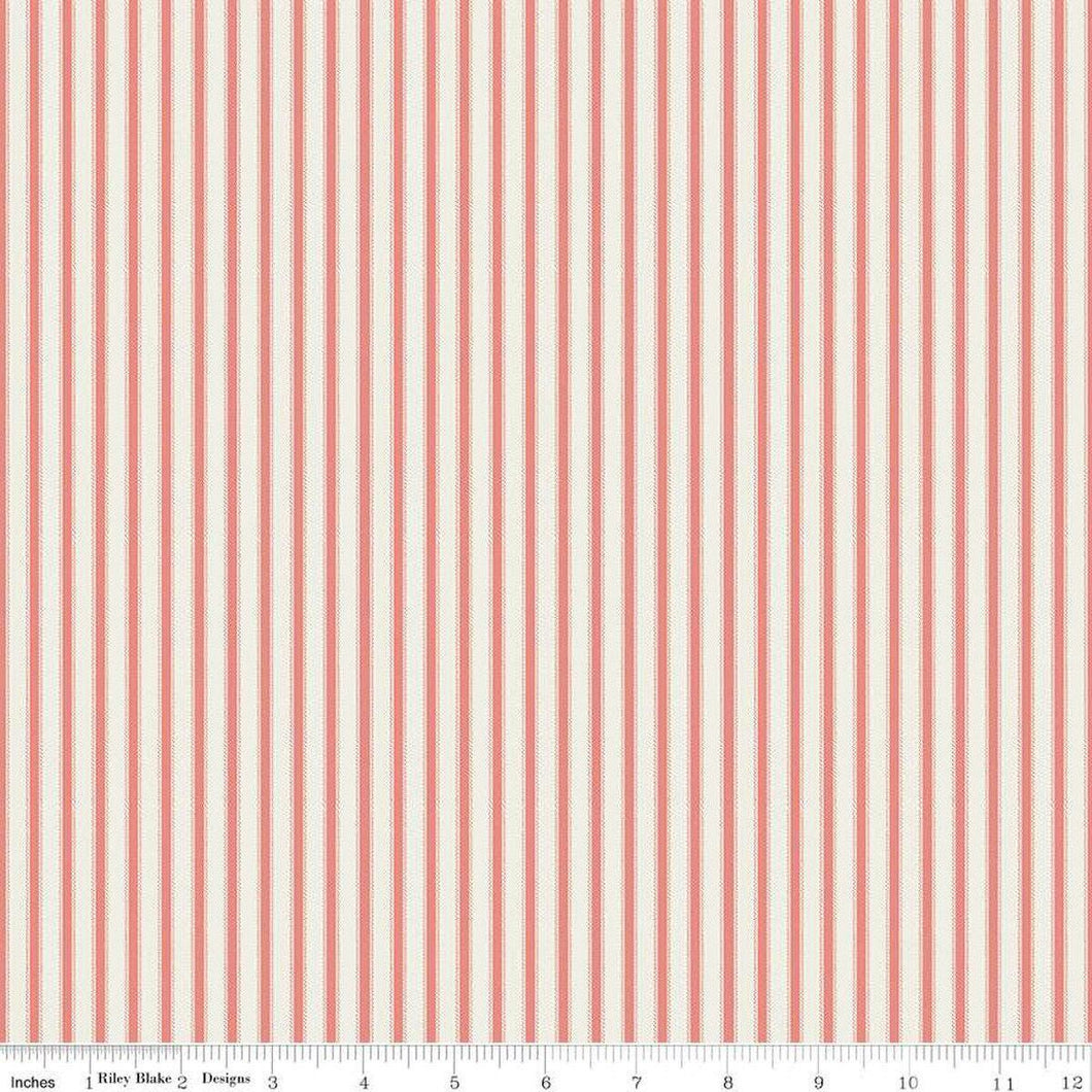 Ivy Reese Ticking Stripe Coral and White Half Yard Fabric