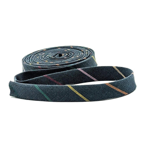 Double Fold Bias Tape Chambray Woven Stripe Rainbow Navy Blue 1/2
