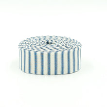 Load image into Gallery viewer, Quilt Binding Ticking Stripe Ivy Reese Slate Blue Cream 1 1/4" Single Fold

