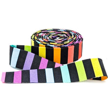 Load image into Gallery viewer, Quilt Binding Tula Pink Disco Stripe Carbon Gray Rainbow 1 1/4&quot; Single Fold
