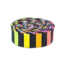 Load image into Gallery viewer, Quilt Binding Tula Pink Disco Stripe Carbon Gray Rainbow 1 1/4&quot; Single Fold
