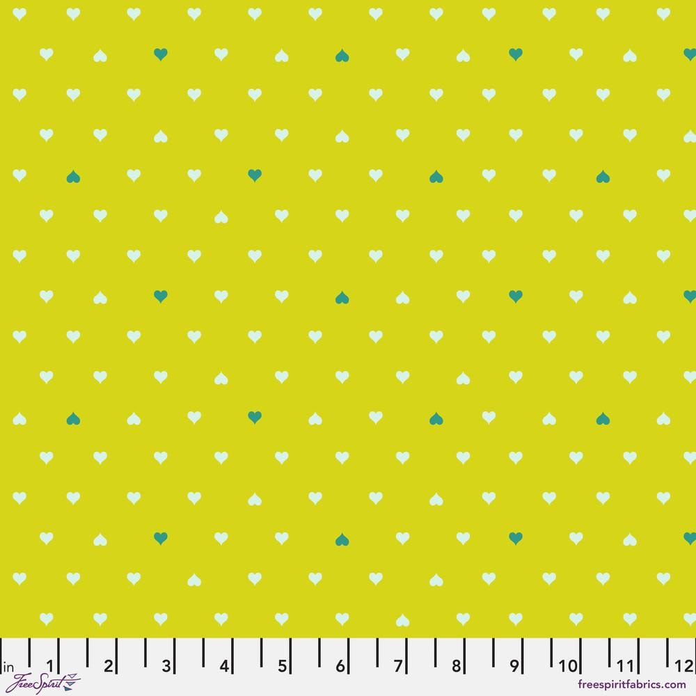 Tula Pink Besties Unconditional Love Hearts Clover Green Fabric Half Yards