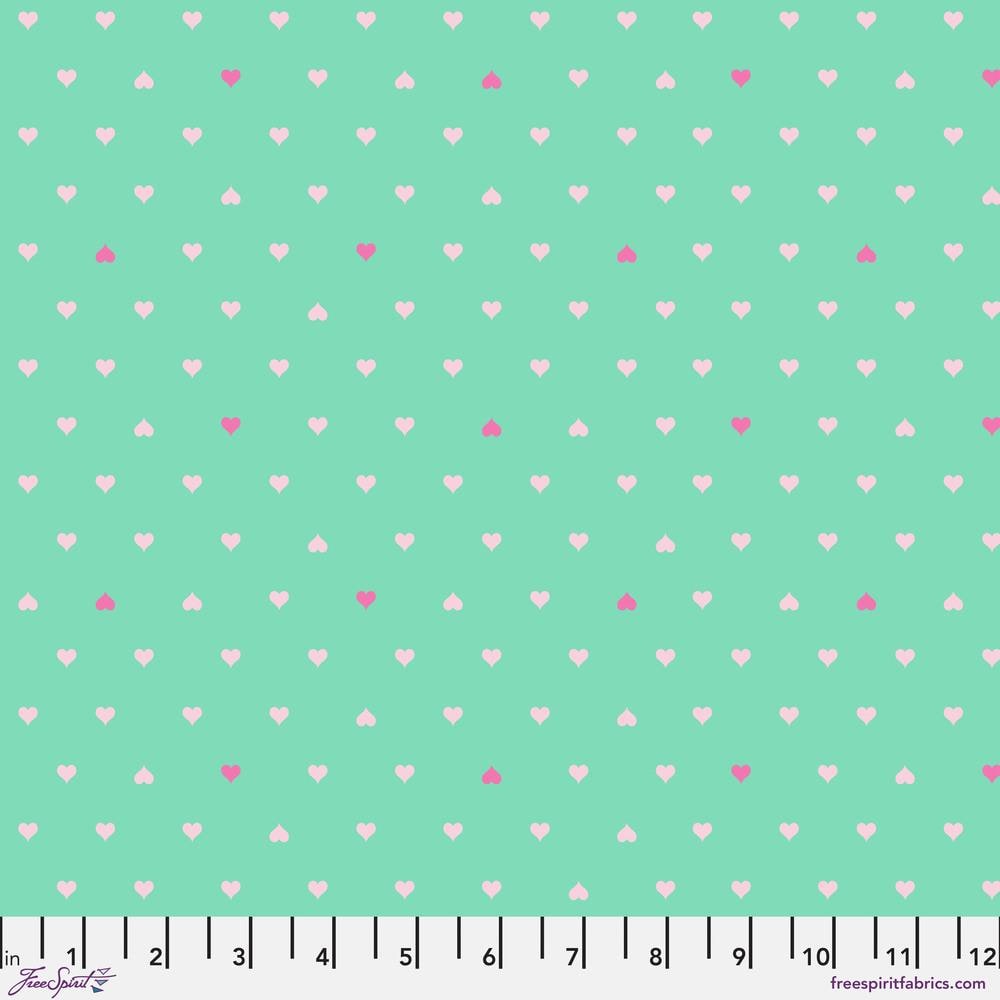 Tula Pink Besties Unconditional Love Hearts Clover Green Fabric Half Yards