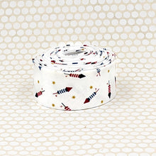 Load image into Gallery viewer, Bias Quilt Binding Tiny Rockets Red White Blue 1 1/4" Single Fold
