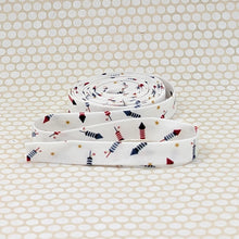 Load image into Gallery viewer, Double Fold 1/2'' Bias Tape Rockets Blue Red White Patriotic Binding
