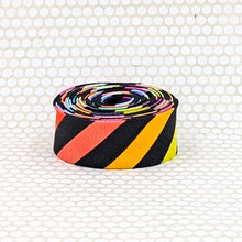 Load image into Gallery viewer, Tula Pink Bias Quilt Binding Disco Stripe Rainbow Carbon 1 1/4" Single Fold
