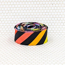 Load image into Gallery viewer, Tula Pink Bias Quilt Binding Disco Stripe Rainbow Carbon 1 1/4" Single Fold
