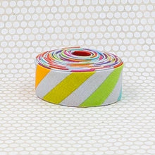 Load image into Gallery viewer, Tula Pink Bias Quilt Binding Disco Stripe Rainbow Whisper Gray 1 1/4" Single Fold
