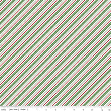 Load image into Gallery viewer, Claus and Co Diagonal Stripe Green Red Half Yard Fabric
