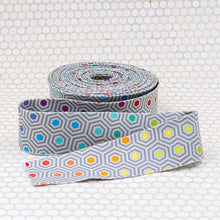 Load image into Gallery viewer, Bias Quilt Binding Hexy Rainbow Dove Gray 1 1/4" Single Fold
