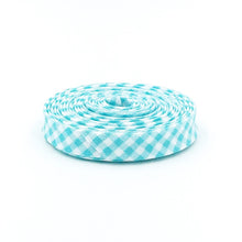 Load image into Gallery viewer, Bias Tape 1/8&#39;&#39; Gingham Aqua &amp; White
