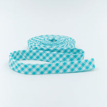 Load image into Gallery viewer, Bias Tape 1/8&#39;&#39; Gingham Aqua &amp; White

