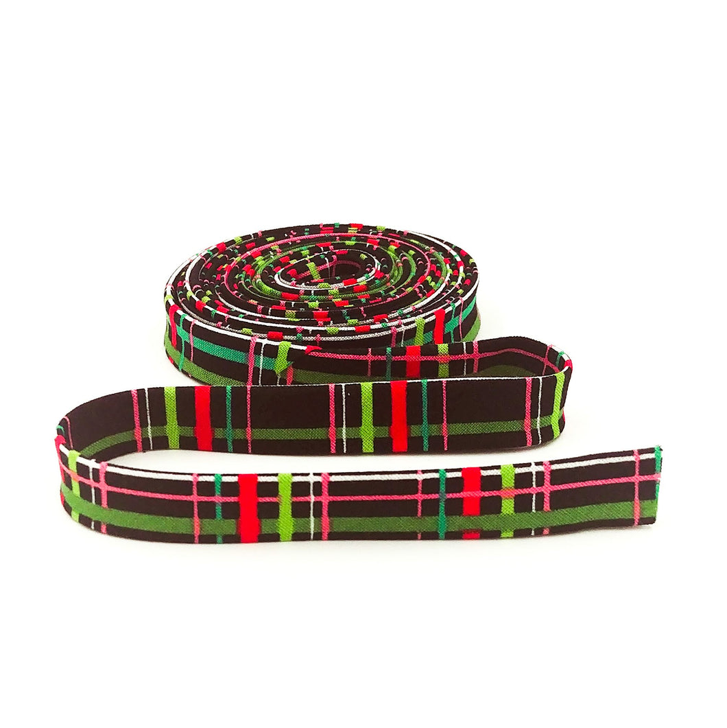 Double Fold Bias Tape 1/2'' Snowed In Plaid Black Heather Peterson