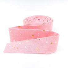 Load image into Gallery viewer, Quilt Binding Spin &amp; Twirl Stars Frosting Pink Sparkle Gold
