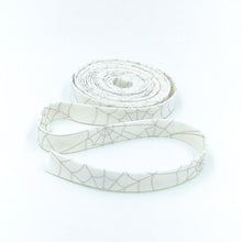 Load image into Gallery viewer, Double Fold Bias Tape 1/2&#39;&#39; Bad To The Bone Spider Webs White Silver Metallic
