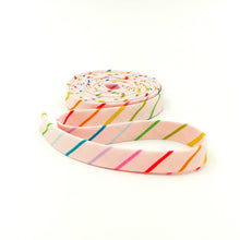 Load image into Gallery viewer, Double Fold Bias Tape Sunshine BLVD Stripe Pink Rainbow
