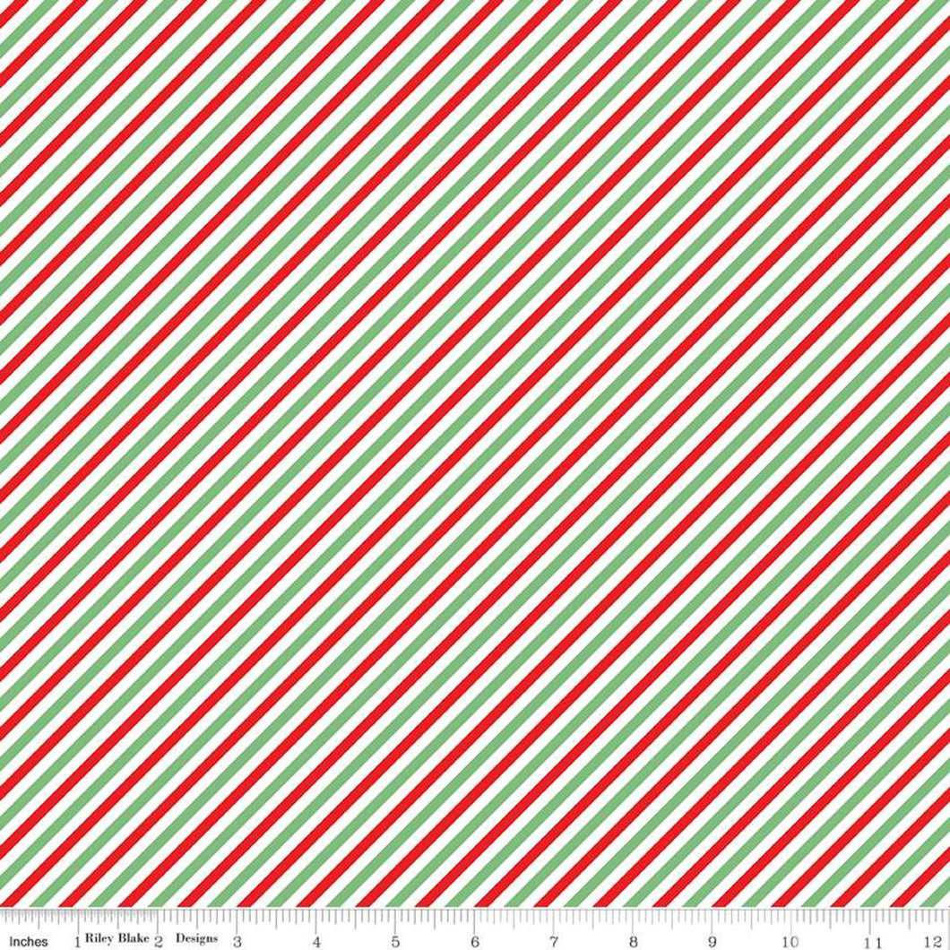 Pixie Noel 2 Diagonal Stripe Red & Green Tasha Noel Riley Blake Designs Half Yard